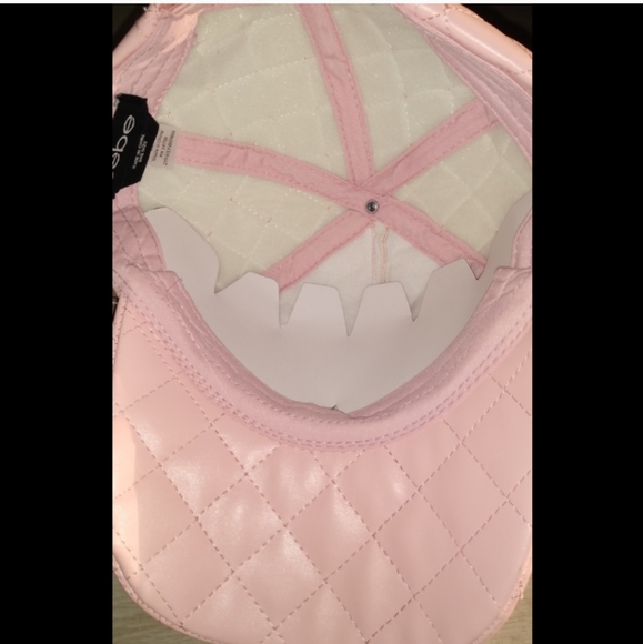 💜 NEW BEBE Pink Quilted Faux Leather Embroidered Hat Cap Lady's - Picture 3 of 7